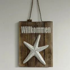 Holzschild Willkommen mit Seestern