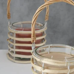 Kerzentopf Ibiza Klarglas mit Rattan