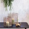 Laterne Metall gold oval mit Glaseinsatz