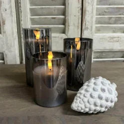 LED Kerze im Glas grau