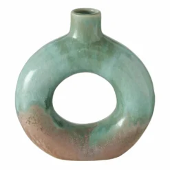 Vase Ring Steingut mit Glasur mint/beige