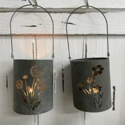 Windlicht Blumen grau
